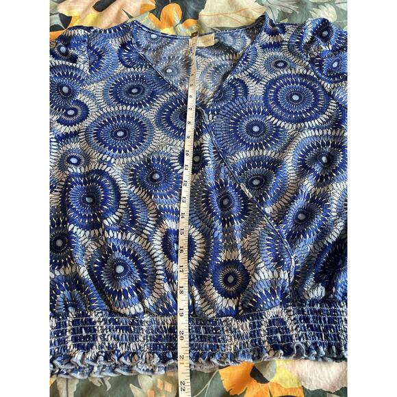 Melloday Women's Smocked Wrap Top Blue Floral Large - Picture 8 of 9